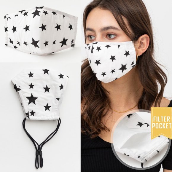 Lilac Dream Accessories - White Star Reusable 3Layer Filter Pocket Face Mask
